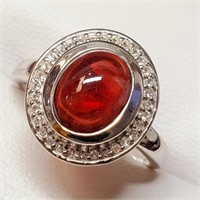 $300 Silver Garnet And White Topaz(4.2ct) Ring