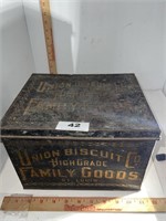 Union Bisquit Co family goods tin St Louis
