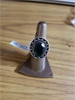 Green Emerald size 7 ring German silver new