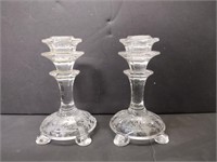 Etched Glass Candle Stick Holders