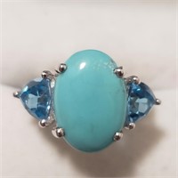 $200 Silver Turquoise Blue Topaz Ring