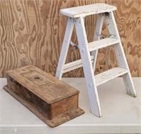 Antique Oak Telephone Box & Short Ladder