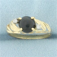 Agate and Diamond Leaf Design Ring in 14k Yellow G