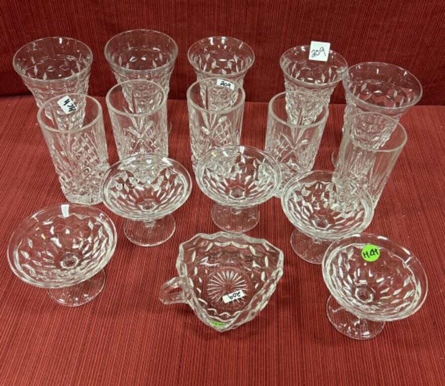 5 crystal water glasses, 11 assorted Americana