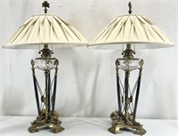 x2 Decorative Crafts Brass & Crystal Lamp