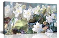 Lotus Flower Wall Art for Bedroom, Nature White Fl