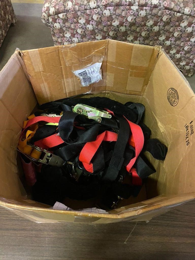 Box of Ratchet Straps & Motorcycle Tie Downs