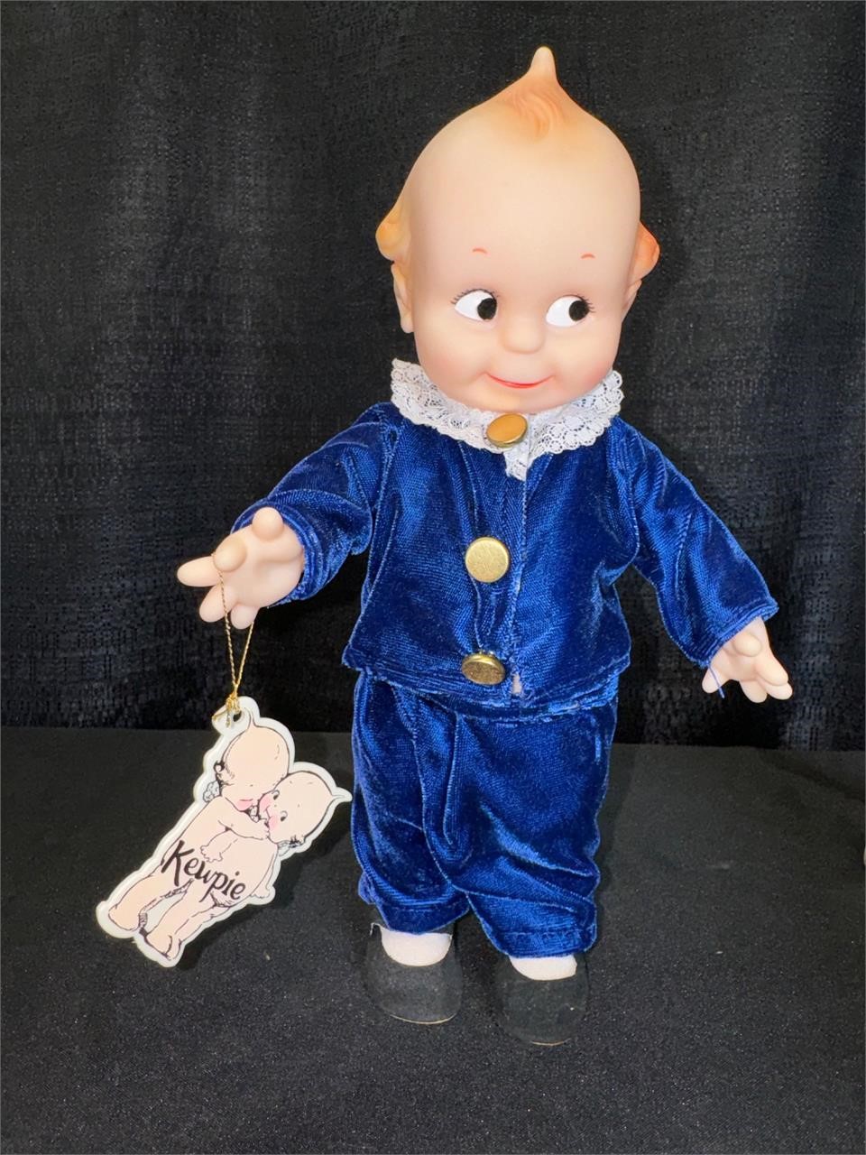 Kewpie Doll in blue velvet suit