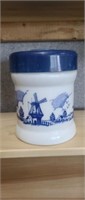 Vintage milk glass container delph blue windmills