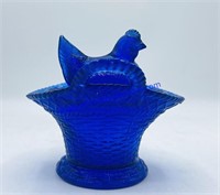 Cobalt Blue Glass Nesting Hen Dish