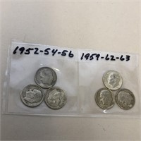 SILVER Roosevelt Dime Lot x 6 1952-1963