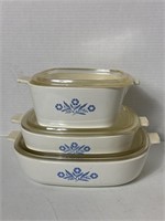 Corning Ware (3, chip in lid)