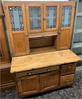 Antique Oak Hoosier Style Kitchen Cabinet