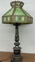 Green Slag Glass Table Lamp