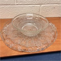 Etched Glass Trays & Glass Bowl