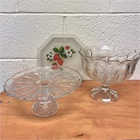 Glass Cake Stand, Compote & Other