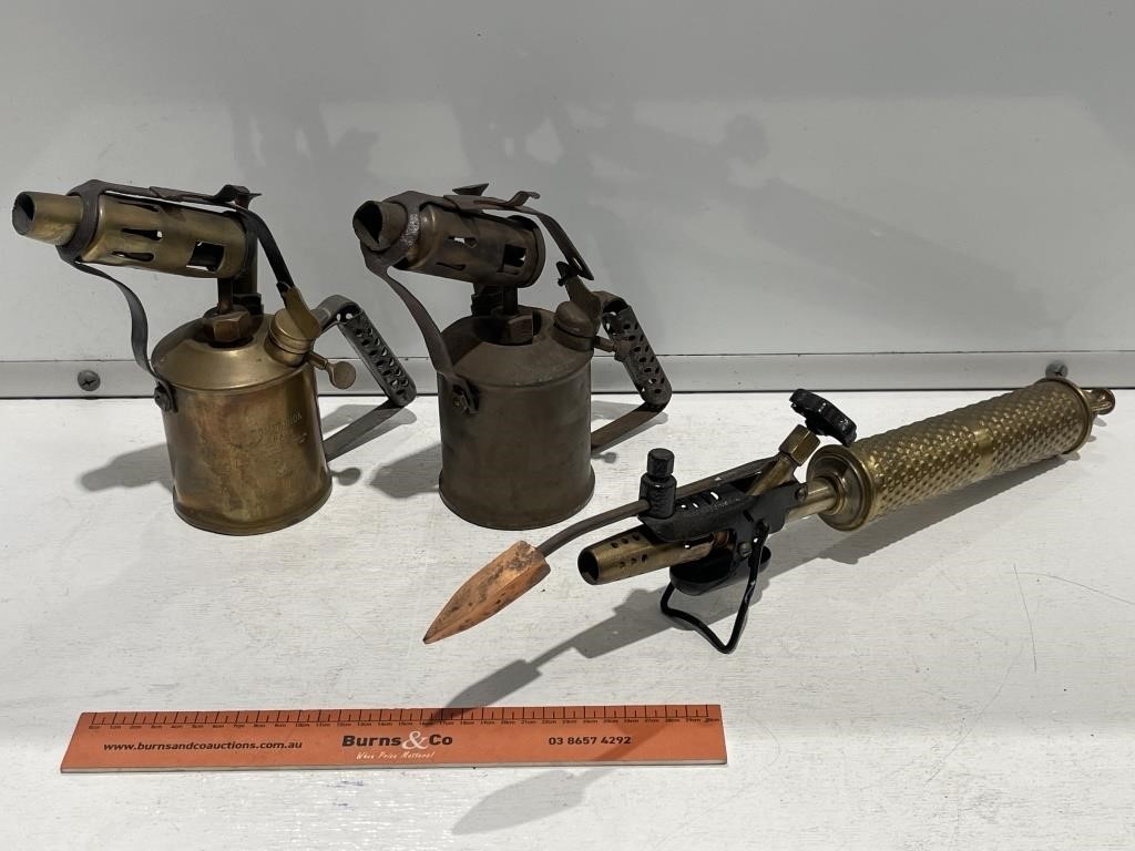 3 x Brass Blow Torches Inc Companion (1 A/F)