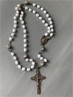Vintage Rosary Italy Mid Century White Glass