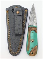 Green & Brown Damascus Steel Knife
