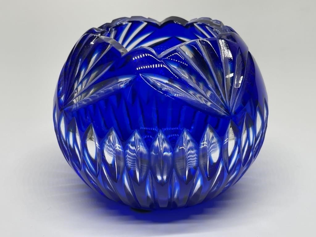 Bohemian Glass Cobalt Cut to Clear Votive