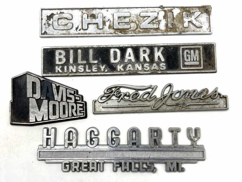 Vintage Plastic and Metal Dealership Badges 6”