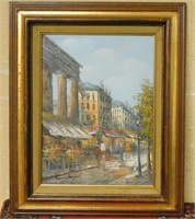 Street Scene Oil on Canvas, Signed "Henry Rogers".