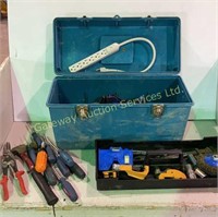 Tool Box with Tools: Pipe Cutters, Screw Drivers,