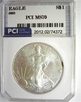 2003 Silver Eagle MS70 LISTS $180