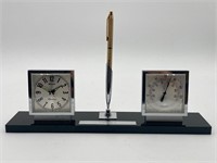 Bulova Desk Clock Thermometer And Pen Holder