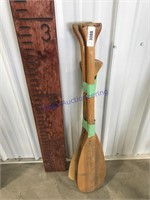 4 assorted wood oars, 2.5 to 3 ft. tall