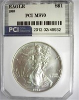 1993 Silver Eagle PCI MS-70 LISTS FOR $4150