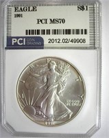 1991 Silver Eagle PCI MS-70 LISTS FOR $2550