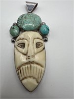 925 Silver Turquoise & Bone Mask Pendant