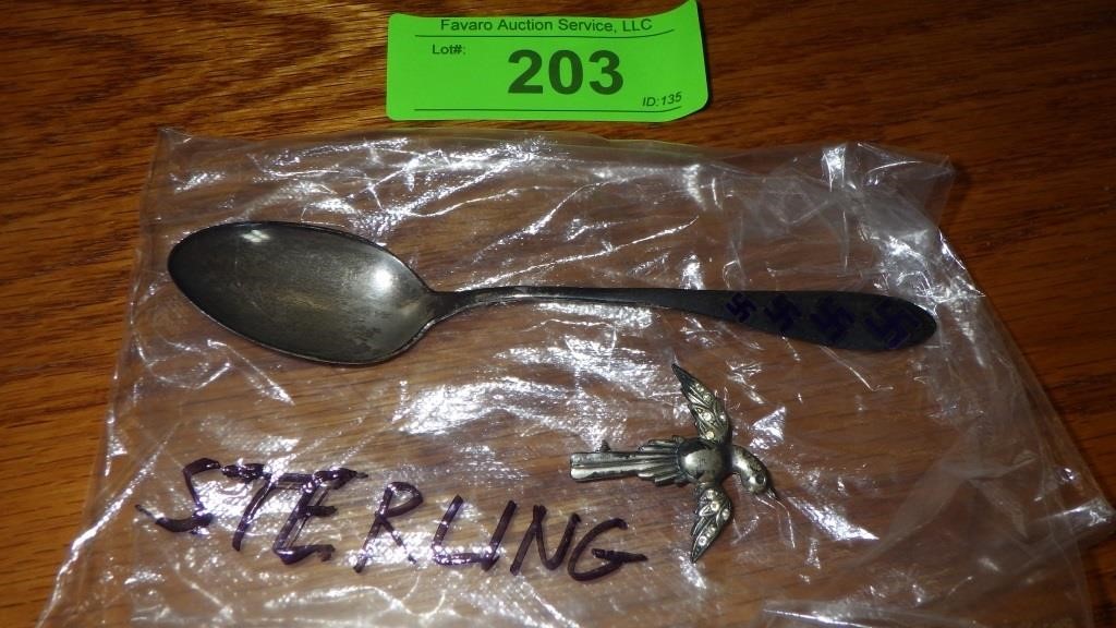 VINTAGE STERLING SPOON & BIRD PIN  19.41 GRAMS