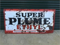 Original embossed Super Plume enamel 6 x 3 ft sign
