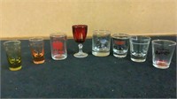 Green & Peach Etched Glass Shot Glass Set 2, Four