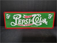 19"x6.5" Pepsi-Cola 5 Cent Metal Sign