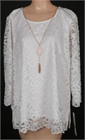 NEW Alfred Dunner White Crochet Lace Blouse- M