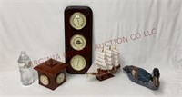 Vintage Weather Stations Sailing Ship Wooden Duck