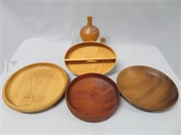 Bird's eye maple tray, David Ostli vase & 3 turned