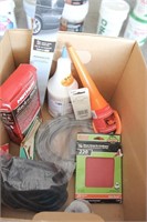 BOX WITH ASSORTED AUTO CLEANER AND FLUIDS AND