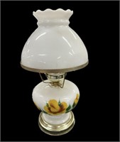 Vintage Milk Glass Lamp w’ Yellow Rose