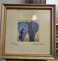 Framed signed print of elephants