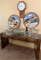Entry Table, Clock, Glass Pitchers, Vases