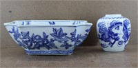 Blue/ White Octagon Bowl & Ginger Jar