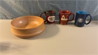 Wood Bowl with Mugs
