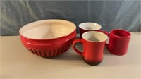 Red Fruit Bowl w/Matching Mugs