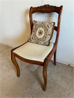 Vintage Wood Chair with Needlepoint Pillow