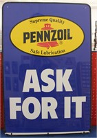 Pennzoil Ask for It Double Sided Tin Sign