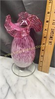Pink art glass ruffle vase